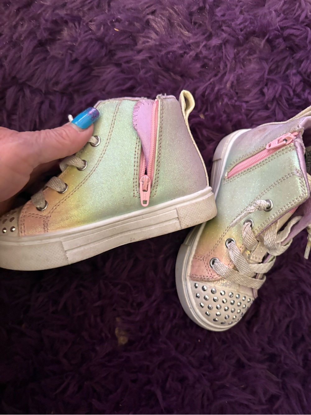 Skechers Iridescent Pastel High-Top Sneakers with Pink Zipper